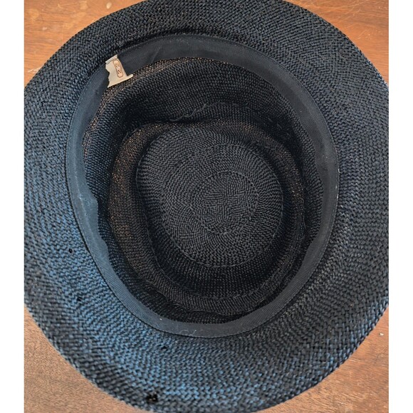 40s 50s Vintage Black Straw Cloche Hat With Bow,  Size 22 - Picture 5 of 5